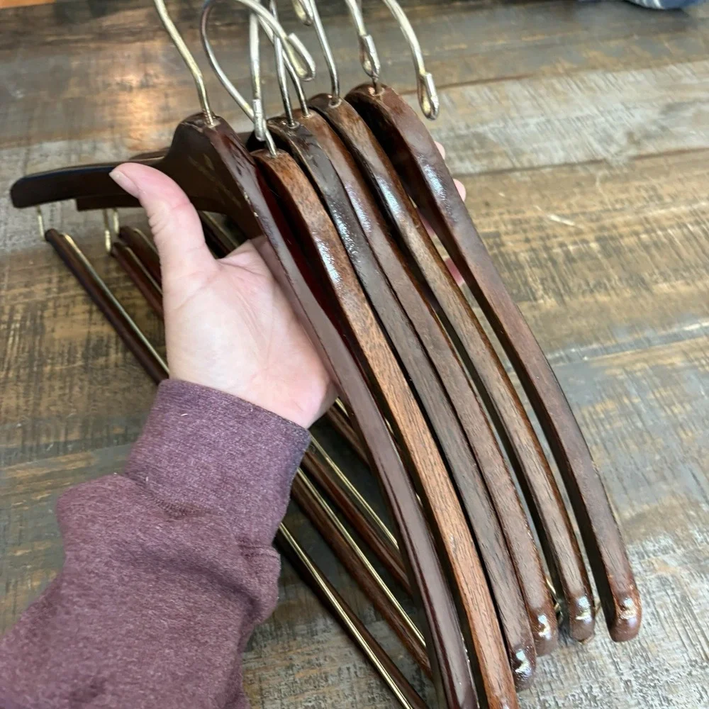 Nordstrom Wooden Hangers Lot of Six(6) Mahogany Cherry High Gloss Suits Jackets